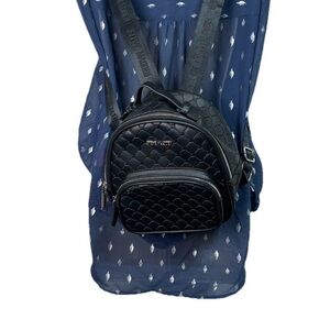 Steve Madden Mini Backpack Quilted Black Faux Leather Zip Pocket